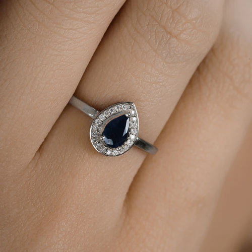 0.48 Carat Genuine Blue Sapphire and White Diamond 14K White Gold Ring - Image 10