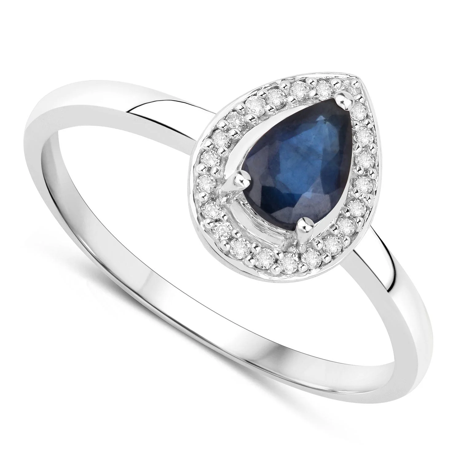 0.48 Carat Genuine Blue Sapphire and White Diamond 14K White Gold Ring - Image 2