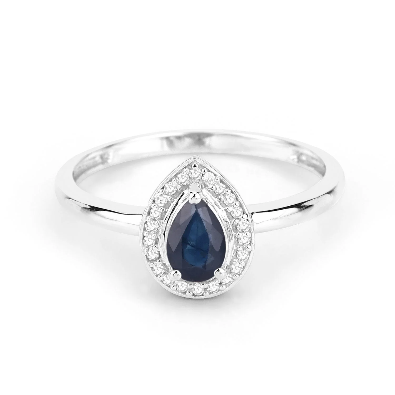 0.48 Carat Genuine Blue Sapphire and White Diamond 14K White Gold Ring - Image 3