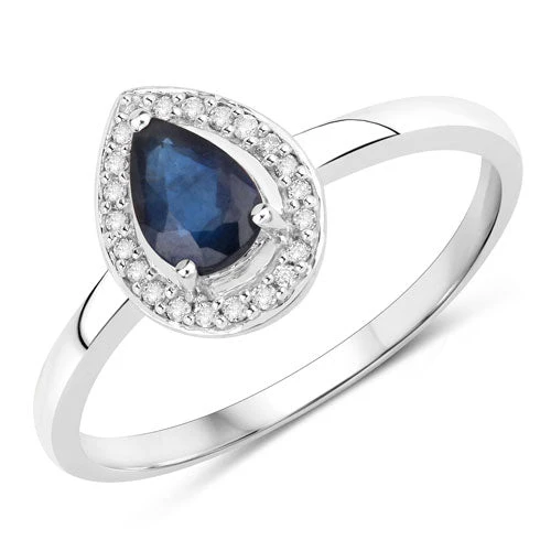 0.48 Carat Genuine Blue Sapphire and White Diamond 14K White Gold Ring - Image 5