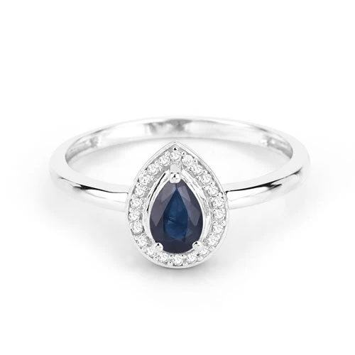 0.48 Carat Genuine Blue Sapphire and White Diamond 14K White Gold Ring - Image 7