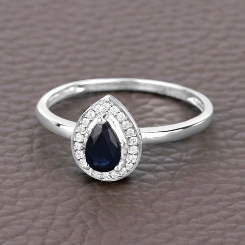 0.48 Carat Genuine Blue Sapphire and White Diamond 14K White Gold Ring - Image 8