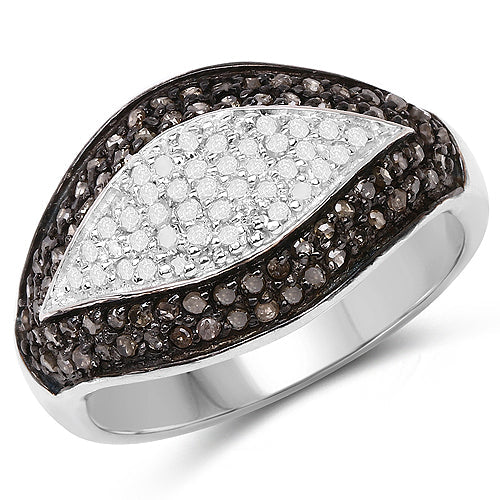 0.50 Carat Genuine Champagne Diamond and White Diamond .925 Sterling Silver Ring - Image 4