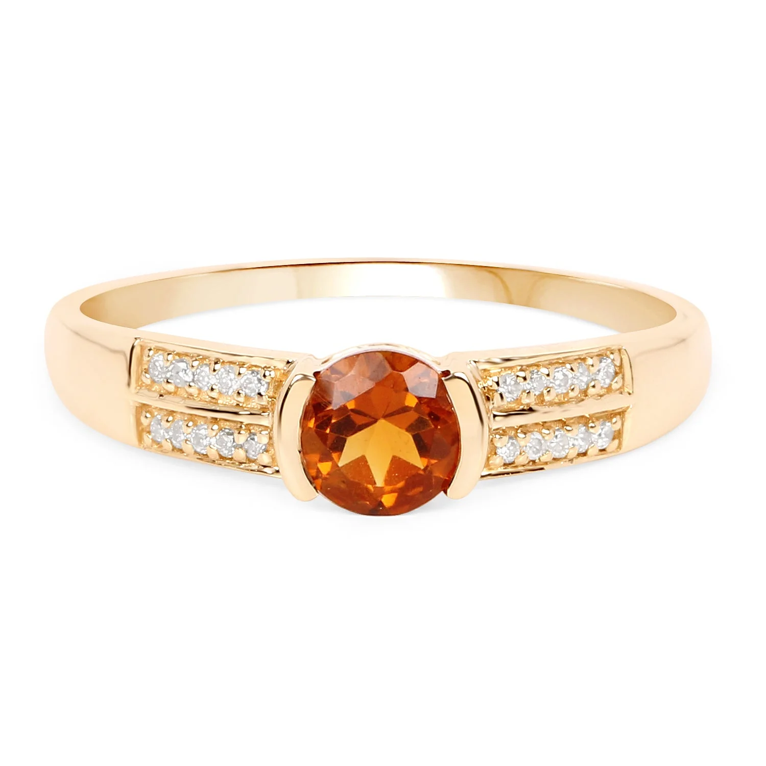 0.51 Carat Genuine Citrine and White Diamond 14K Yellow Gold Ring - Image 3