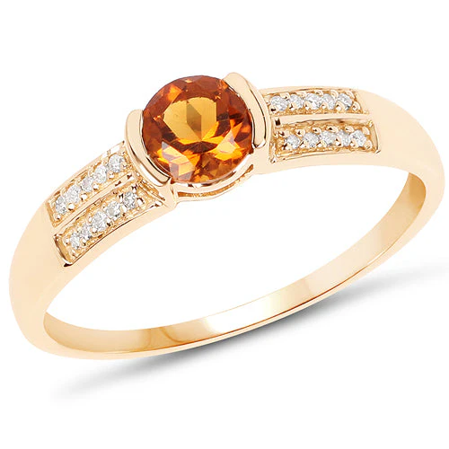 0.51 Carat Genuine Citrine and White Diamond 14K Yellow Gold Ring - Image 4