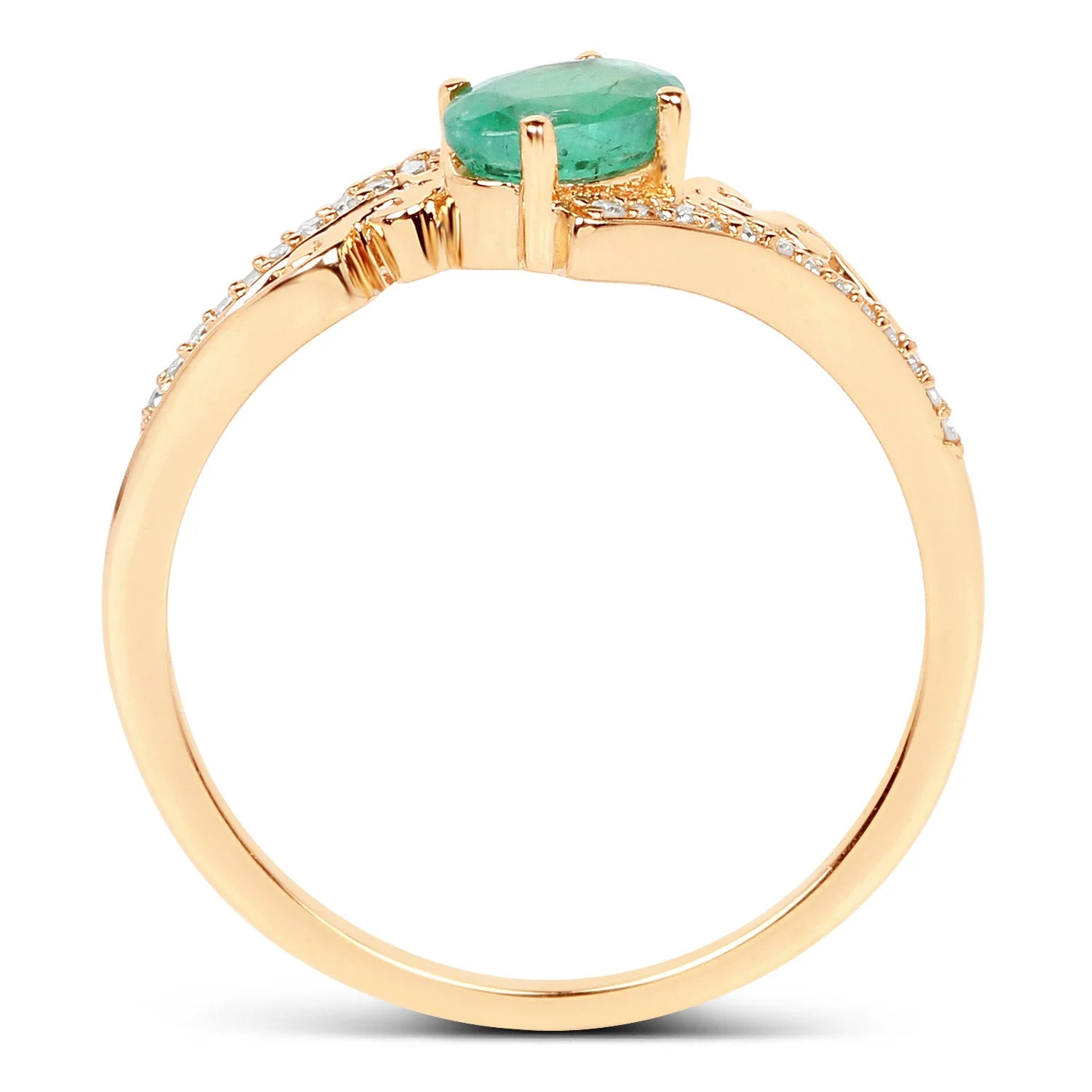 0.51 Carat Genuine Zambian Emerald and White Diamond 14K Yellow Gold Ring - Image 2