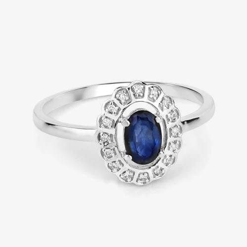 0.52 Carat Genuine Blue Sapphire and White Diamond 14K White Gold Ring - Image 10