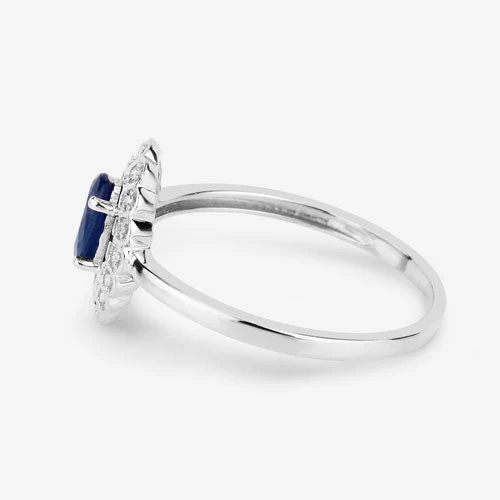 0.52 Carat Genuine Blue Sapphire and White Diamond 14K White Gold Ring - Image 11