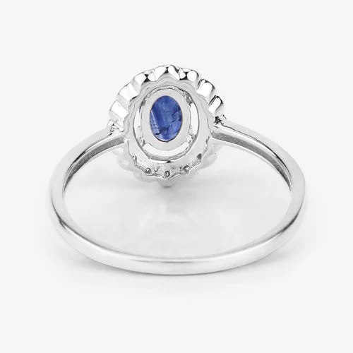 0.52 Carat Genuine Blue Sapphire and White Diamond 14K White Gold Ring - Image 12