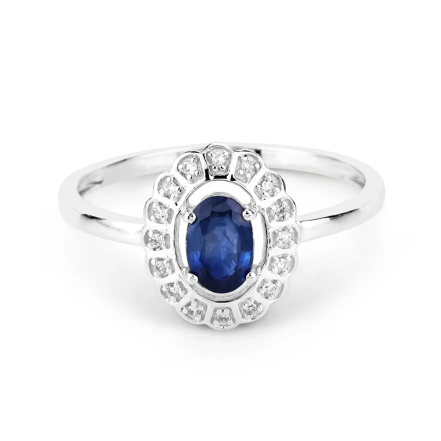 0.52 Carat Genuine Blue Sapphire and White Diamond 14K White Gold Ring - Image 3