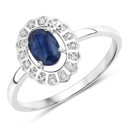 0.52 Carat Genuine Blue Sapphire and White Diamond 14K White Gold Ring - Image 5
