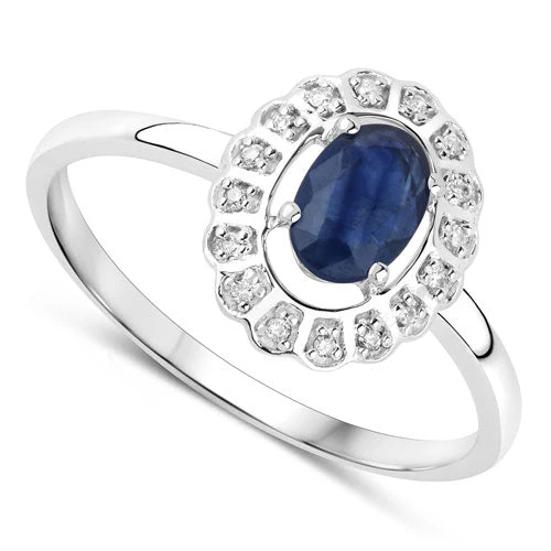 0.52 Carat Genuine Blue Sapphire and White Diamond 14K White Gold Ring - Image 6