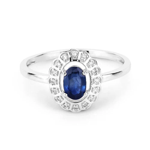 0.52 Carat Genuine Blue Sapphire and White Diamond 14K White Gold Ring - Image 7