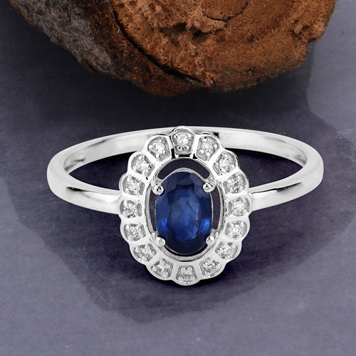 0.52 Carat Genuine Blue Sapphire and White Diamond 14K White Gold Ring - Image 8
