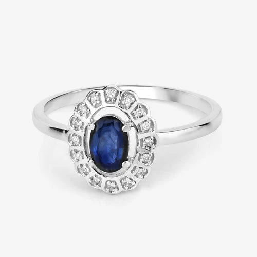 0.52 Carat Genuine Blue Sapphire and White Diamond 14K White Gold Ring - Image 9