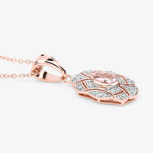 0.52 Carat Genuine Morganite and White Topaz .925 Sterling Silver Pendant - Image 11
