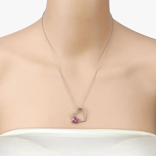 0.52 Carat Genuine Ruby and Created White Sapphire .925 Sterling Silver Pendant - Image 6