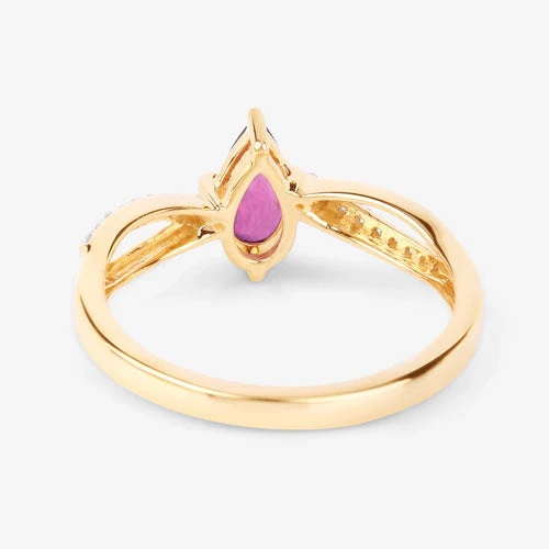 0.52 Carat Genuine Ruby and White Diamond 14K Yellow Gold Ring - Image 7