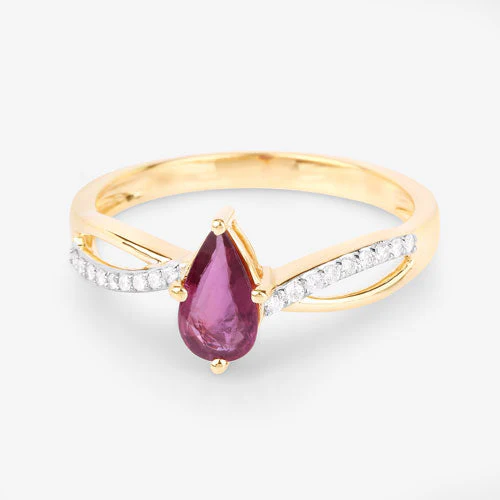 0.52 Carat Genuine Ruby and White Diamond 14K Yellow Gold Ring - Image 9