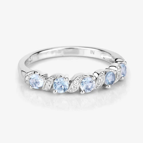 0.54 Carat Genuine Aquamarine and White Topaz .925 Sterling Silver Ring - Image 10