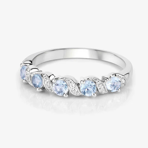 0.54 Carat Genuine Aquamarine and White Topaz .925 Sterling Silver Ring - Image 11