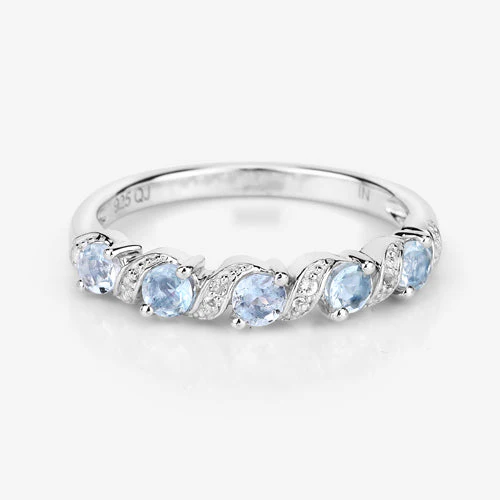 0.54 Carat Genuine Aquamarine and White Topaz .925 Sterling Silver Ring - Image 12