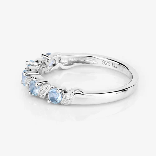 0.54 Carat Genuine Aquamarine and White Topaz .925 Sterling Silver Ring - Image 13