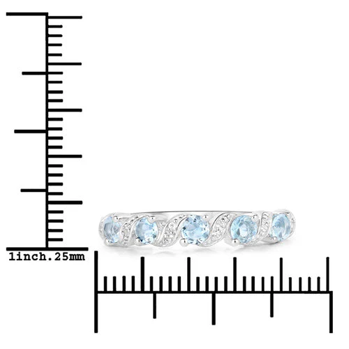 0.54 Carat Genuine Aquamarine and White Topaz .925 Sterling Silver Ring - Image 3