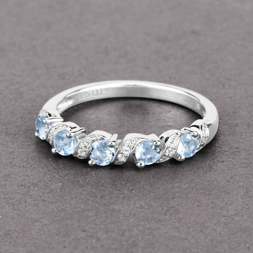 0.54 Carat Genuine Aquamarine and White Topaz .925 Sterling Silver Ring - Image 4