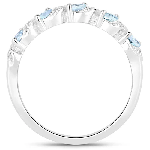 0.54 Carat Genuine Aquamarine and White Topaz .925 Sterling Silver Ring - Image 6