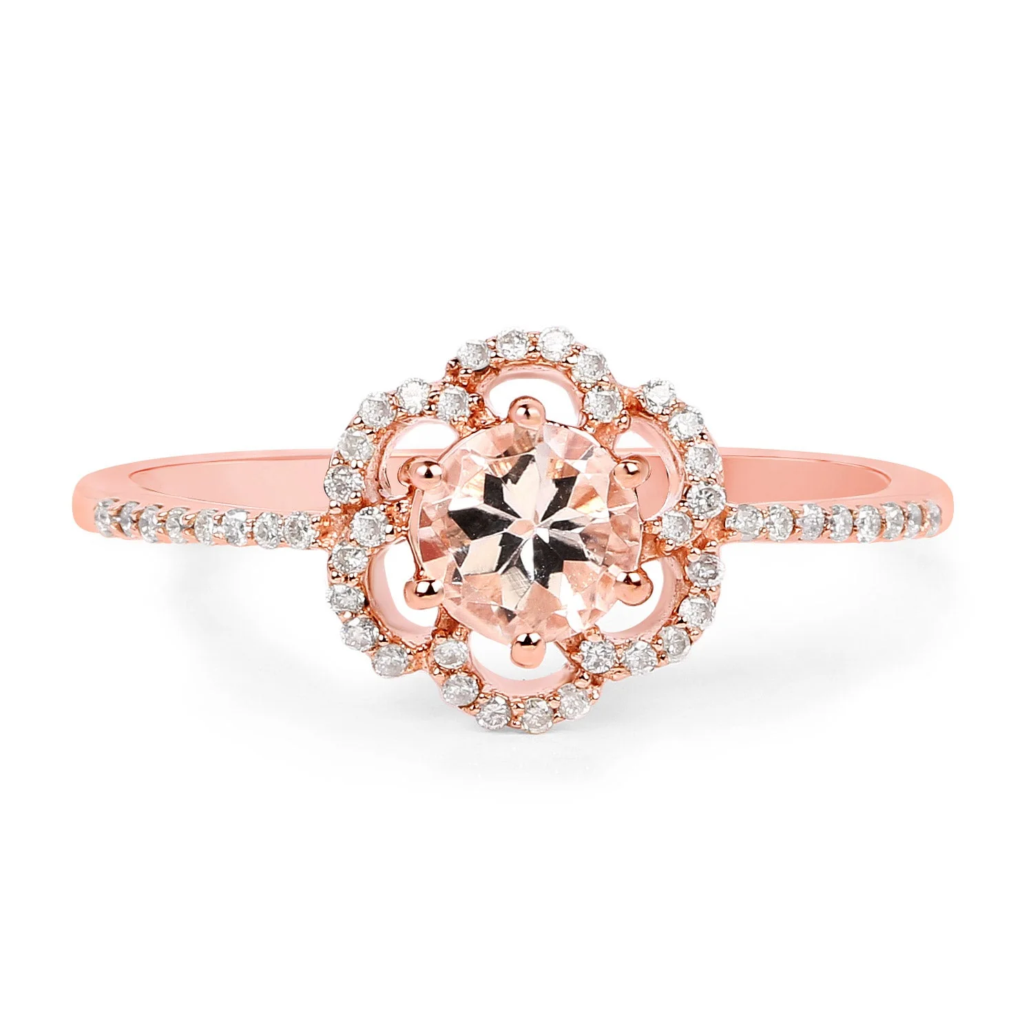 0.54 Carat Genuine Morganite and White Diamond 14K Rose Gold Ring - Image 3