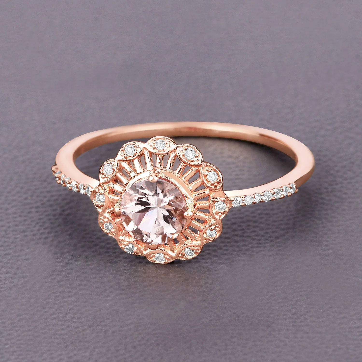 0.54 Carat Genuine Morganite and White Diamond 14K Rose Gold Ring - Image 4