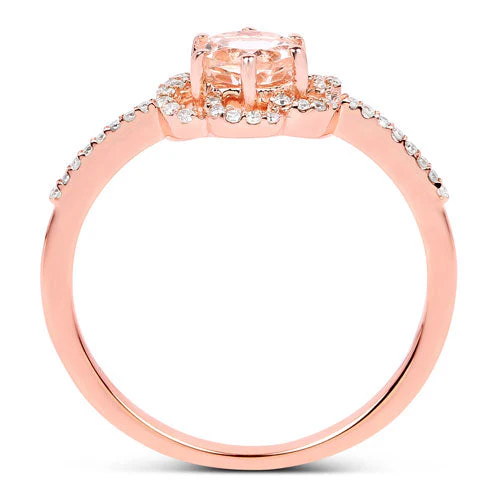 0.54 Carat Genuine Morganite and White Diamond 14K Rose Gold Ring - Image 6