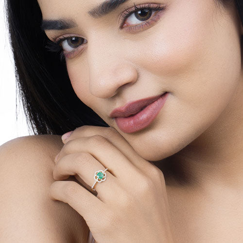 0.55 Carat Genuine Zambian Emerald and White Diamond 14K Yellow Gold Ring - Image 14