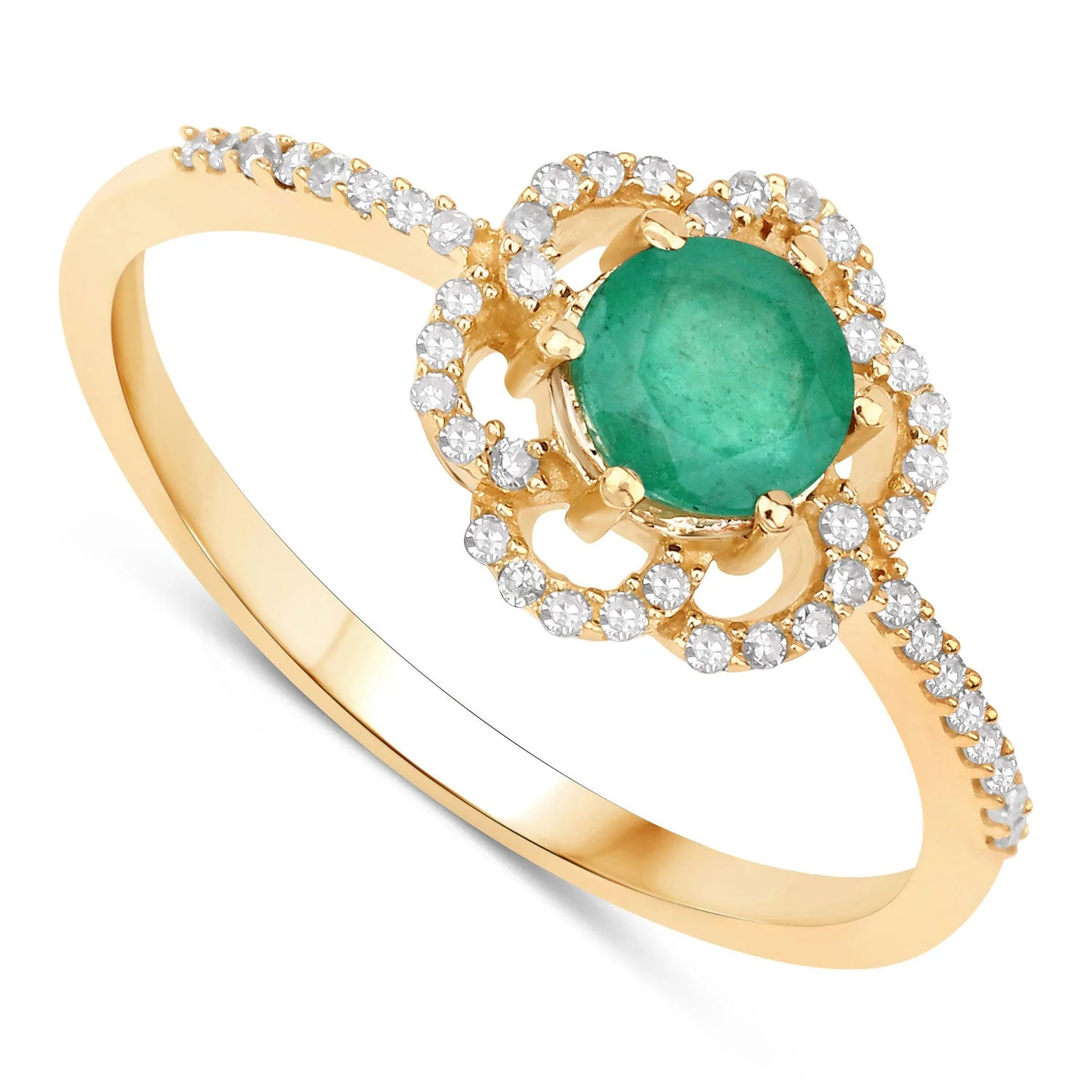 0.55 Carat Genuine Zambian Emerald and White Diamond 14K Yellow Gold Ring - Image 2