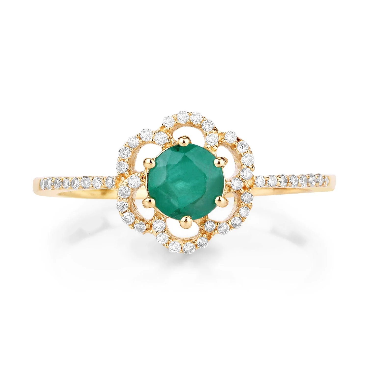 0.55 Carat Genuine Zambian Emerald and White Diamond 14K Yellow Gold Ring - Image 3