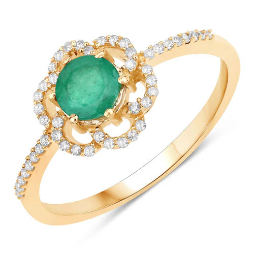 0.55 Carat Genuine Zambian Emerald and White Diamond 14K Yellow Gold Ring - Image 5