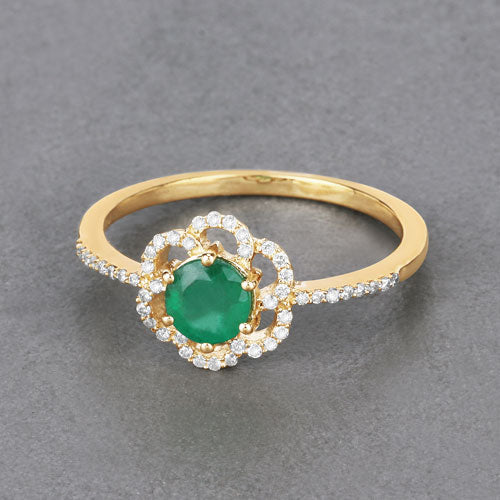 0.55 Carat Genuine Zambian Emerald and White Diamond 14K Yellow Gold Ring - Image 8