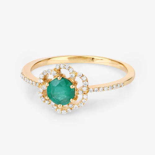 0.55 Carat Genuine Zambian Emerald and White Diamond 14K Yellow Gold Ring - Image 9