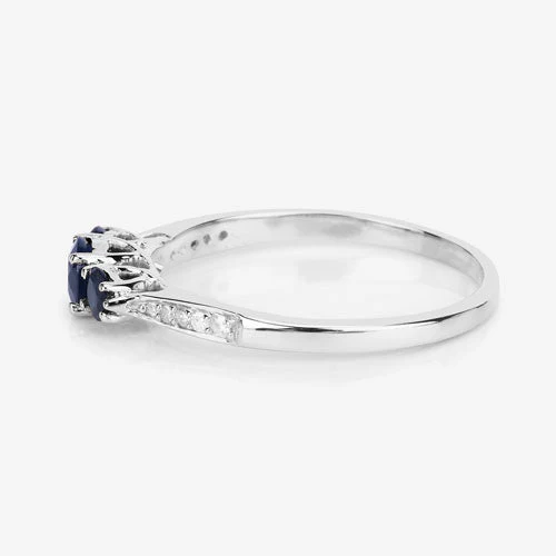 0.56 Carat Genuine Blue Sapphire and White Diamond 14K White Gold Ring - Image 11