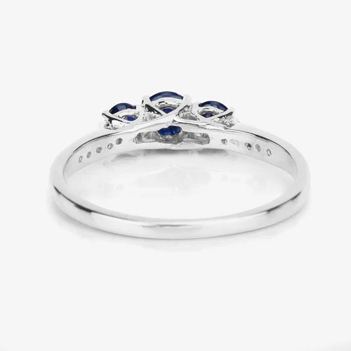 0.56 Carat Genuine Blue Sapphire and White Diamond 14K White Gold Ring - Image 12