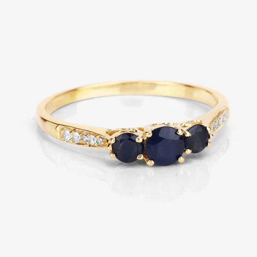 0.56 Carat Genuine Blue Sapphire and White Diamond 14K Yellow Gold Ring - Image 10