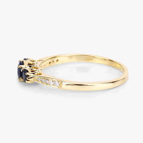 0.56 Carat Genuine Blue Sapphire and White Diamond 14K Yellow Gold Ring - Image 11