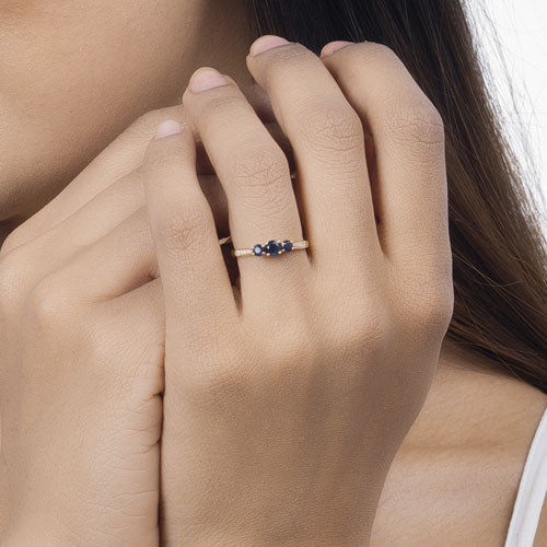 0.56 Carat Genuine Blue Sapphire and White Diamond 14K Yellow Gold Ring - Image 14