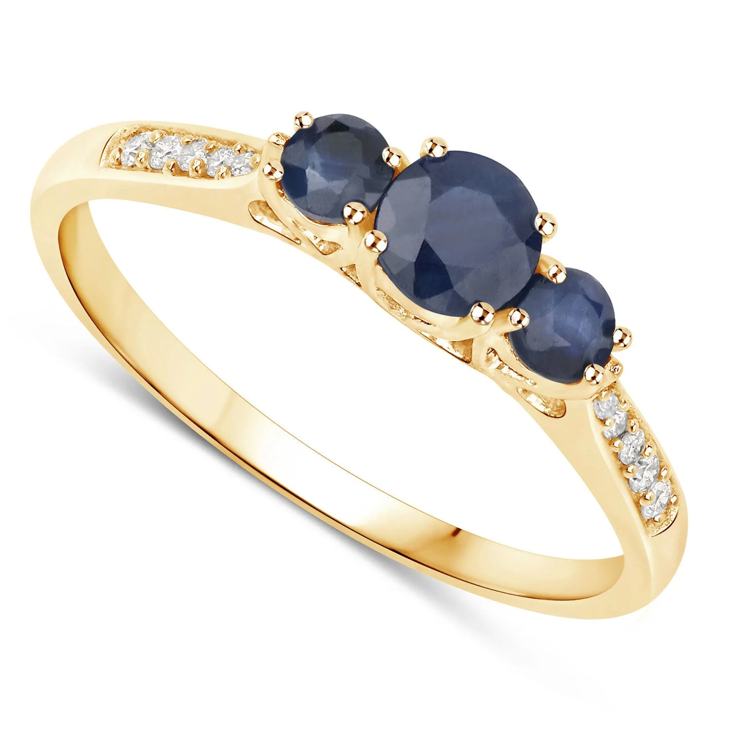 0.56 Carat Genuine Blue Sapphire and White Diamond 14K Yellow Gold Ring - Image 2