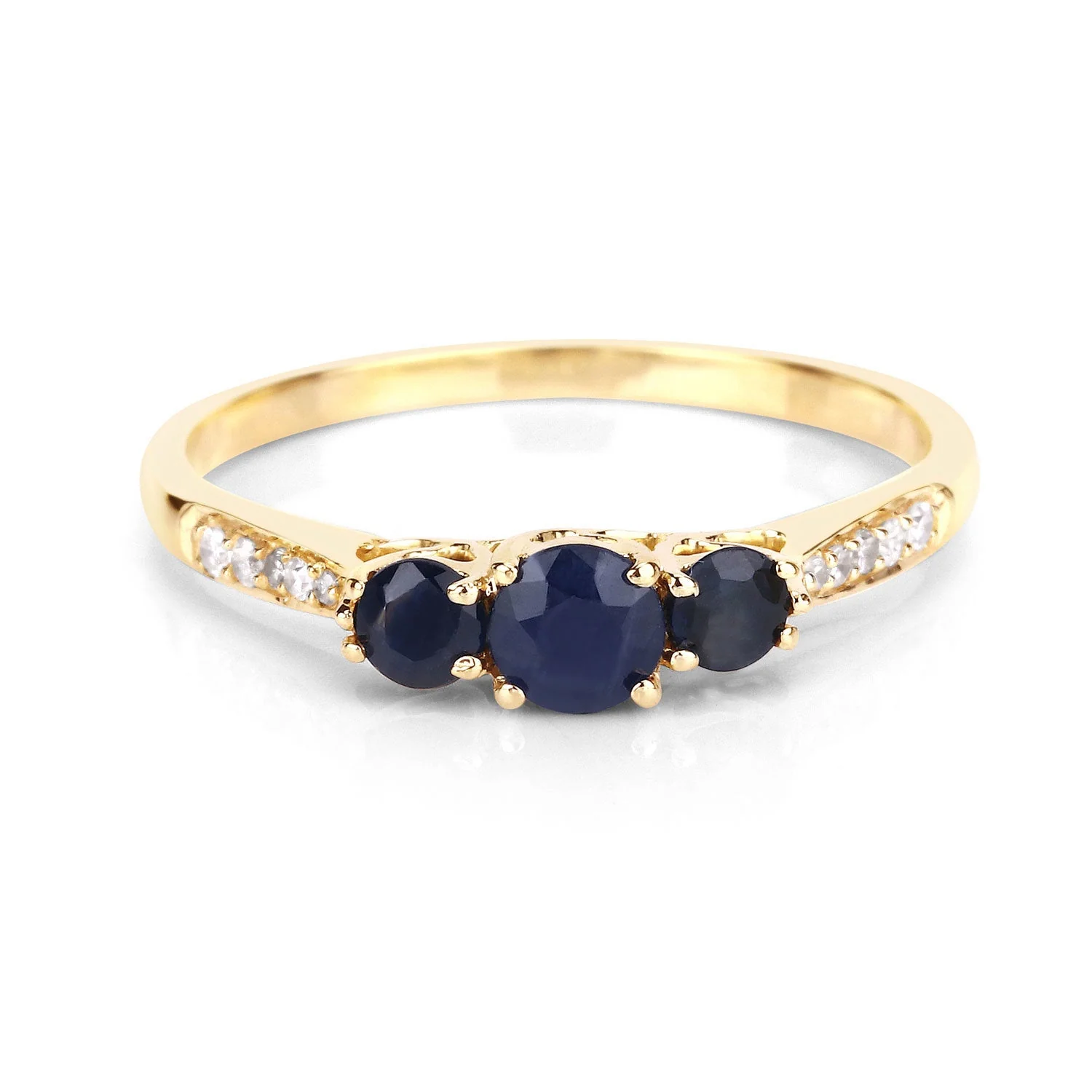 0.56 Carat Genuine Blue Sapphire and White Diamond 14K Yellow Gold Ring - Image 3