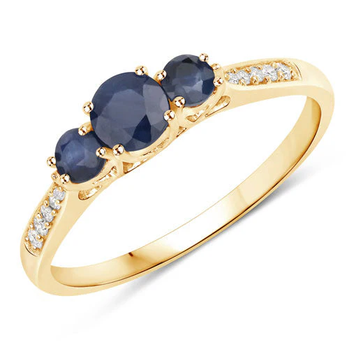0.56 Carat Genuine Blue Sapphire and White Diamond 14K Yellow Gold Ring - Image 5
