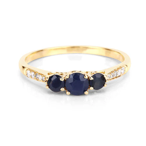 0.56 Carat Genuine Blue Sapphire and White Diamond 14K Yellow Gold Ring - Image 7