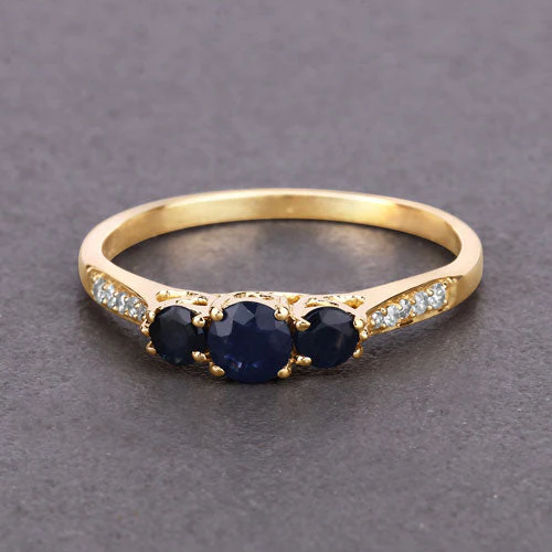0.56 Carat Genuine Blue Sapphire and White Diamond 14K Yellow Gold Ring - Image 8