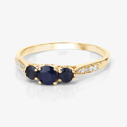 0.56 Carat Genuine Blue Sapphire and White Diamond 14K Yellow Gold Ring - Image 9
